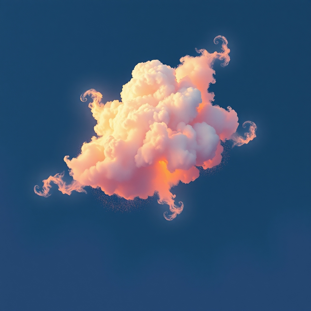 A serene nebula cloud in a warm golden light against a dark blue sky.
