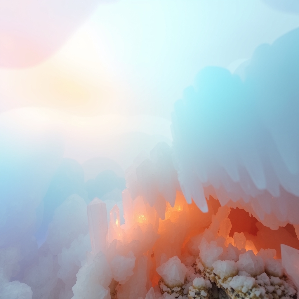A glowing, crystalline cave system in a serene, dreamlike landscape.