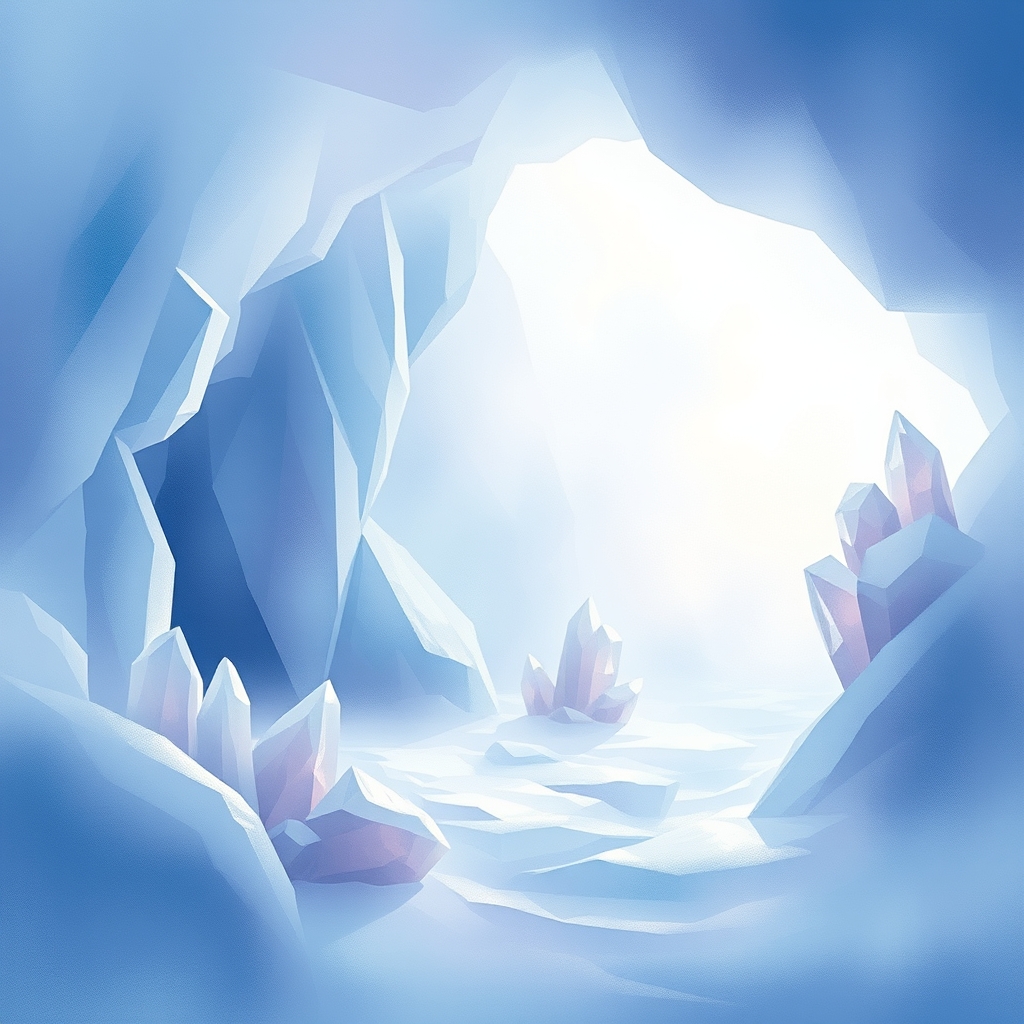 A shimmering crystal cave in a frozen landscape