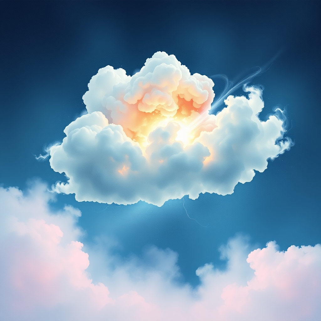A soft, glowing nebula cloud set against a pastel sky.