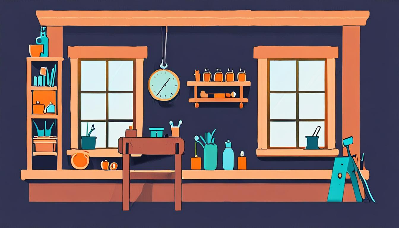 a small workbench with a toy gateway, a tiny coin and a green check mark glowing above it, dark teal and amber palette, minimal flat illustration