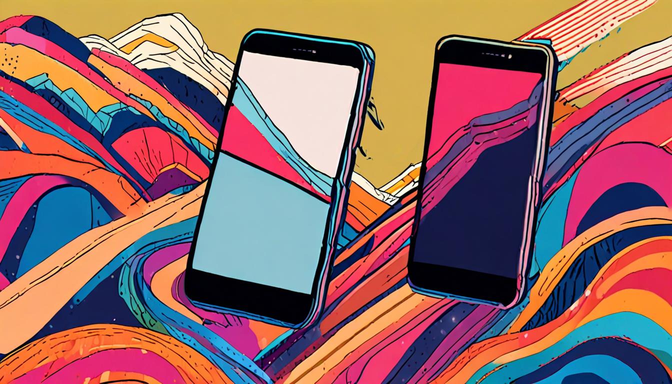 A stylized illustration of a smartphone with a unique, vibrant background