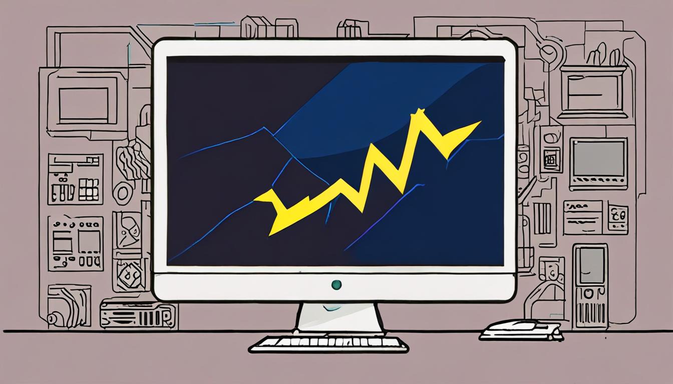 A stylized illustration of a computer screen displaying a website with a lightning bolt icon representing speed and efficiency